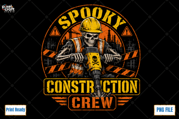 Spooky Halloween Construction Crew PNG: A Hard Hat Haunting